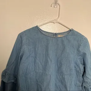 Gap‎ for Good Women's Size Small Chambray Top Ruffle Bell Sleeve Medium Indigo thumbnail 5