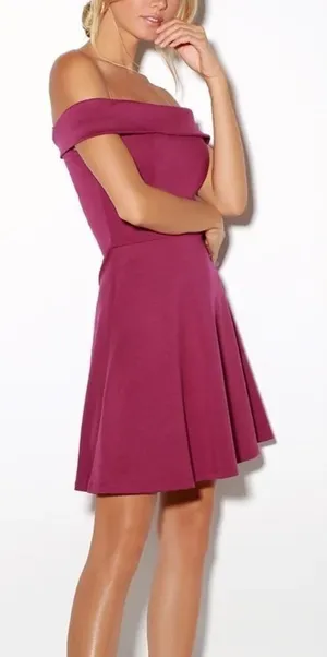 NWT Lulus Season of Fun Off-the-Shoulder Skater Dress in Magenta Size Small‎ thumbnail 1