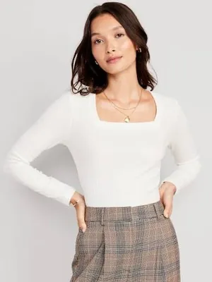 Old Navy Fitted Square-Neck Rib-Knit Tshirt thumbnail 1