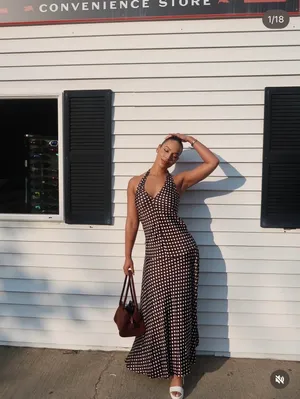 Zara Elegant Brown and White Polka Dot Halter maxi flowy Dress thumbnail 5
