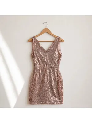 Sujan Rose Gold Sequin Cocktail Party Dress V-Neck Sleeveless NWT Small thumbnail 2