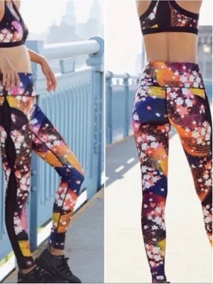 Free People FP Movement "Liza" Illusion Floral Leggings Women’s Size L thumbnail 2