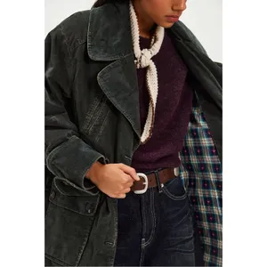 Free People Retro 70s Fox Cord Corduroy Duster Trench Coat Dark Charcoal Small thumbnail 7