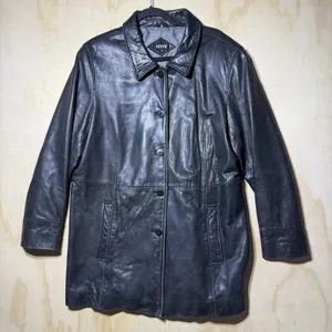 III State Leather Jacket Womens XL Black Button Coat Mid Length Classic‎ thumbnail 1