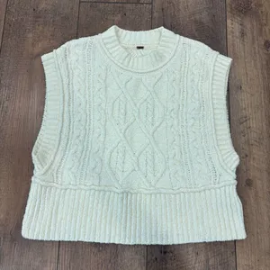 Free People Ivory Knit Rowan Sleeveless Sweater Vest Womens Medium Boxy Boho $78 thumbnail 3