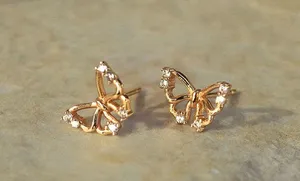 Small Tiny CZ Butterfly Stud for Women Gold thumbnail 4