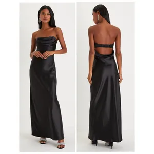 Lulus Exquisite Shine Black Satin Rhinestone Strapless Maxi Dress Size Small NWT thumbnail 2