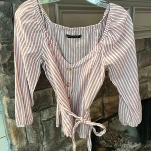 Abercrombie & Fitch Tie Front Stripe‎ Button Front Top, M thumbnail 7