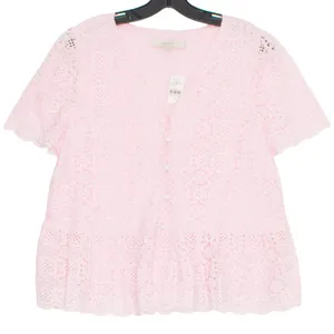 NWT Loft Lace Peplum Top Pink Button Up Romantic Feminine Cottage Coquette M thumbnail 1