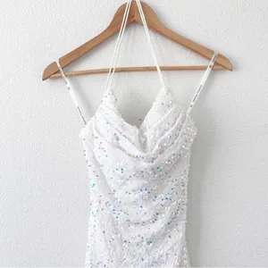 Sophia Thomas White Sequin Open Back Cut Out Prom Bridal Glam Maxi Gown Dress thumbnail 5