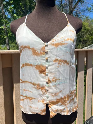 Young Fabulous & Broke YFB Tie Dye Racerback Button Front Boho Tank Top Size M thumbnail 1