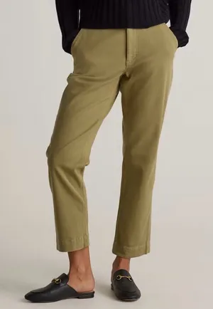 Quince Organic Stretch Cotton Twill Straight Leg Cropped Pants Olive size 2 thumbnail 1