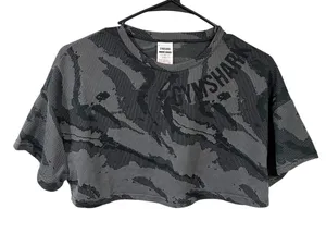 Gymshark Mesh Camouflage Black Grey Crop Workout Top‎ Athletic Size Small thumbnail 1