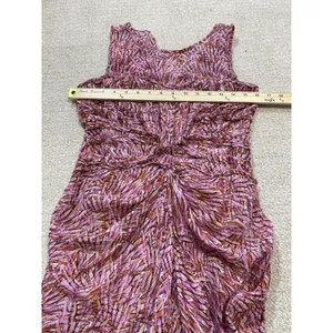 BCBGMAXAZRIA Pink Orange Abstract Print Ruched Draped Midi Dress Size 4 thumbnail 15