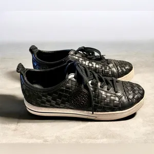Brighton Woven Leather Sneakers Ferrara Monte Black Sz 9M Ret $235 Padded Comfy thumbnail 3