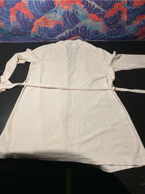 Calvin Klein Light Pink Ribbed Lounge Robe with Waist Tie thumbnail 7