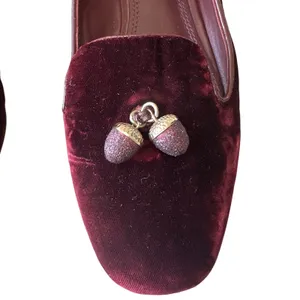 Tory Burch Burgundy Velvet Acorn Charm Smoking Slippers Loafers 7 thumbnail 11