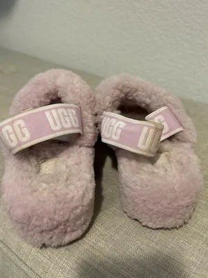 UGG Pink Plush Shearling Slide Sandals with Branded Heel Strap 8 thumbnail 3