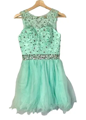 Boutique Mint Green Rhinestone Tulle Mini Dress 2‎ thumbnail 1