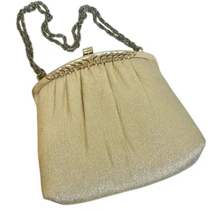 Vintage Purse‎ Women's Gold Lame' Metal Chain Satin Interior Gold Hardware thumbnail 1