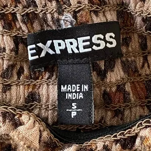 Express Leopard Print Dress Small Smocked Puff Sleeve Fit & Flare Brown Animal P thumbnail 3
