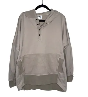 Bucket List Hoodie‎ Womens Large Tan Excellent Snap Henley Oversized Sweatshirt thumbnail 1