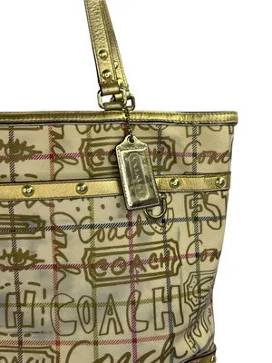 Coach Heritage Limited Edition Gold Graffiti Tattersall Tote F13188 16” x 13” XL thumbnail 4