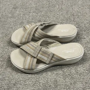 Clarks Arla Wave Slide Sandals Womens 9 Tan Beige Strappy Adjustable Slip On thumbnail 4