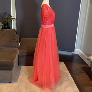 Women’s Full Length Tulle & Lace Sort Sleeve Dress Zip Up Back Size 14 NWT thumbnail 4
