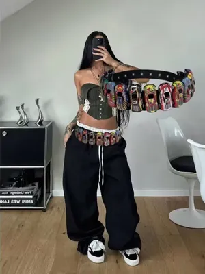 Unisex 3D Racing Car Belt Y2K Punk Streetwear Black 41" New thumbnail 3