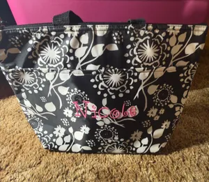 thirty-one Black Floral Lunch Bag with Pink Name Embroidery thumbnail 1