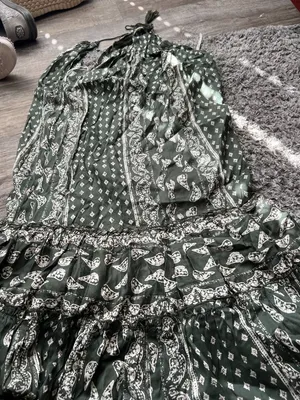 World Market Women's Cotton Tired Maxi Summer Halter Printed Dress Green New S/M thumbnail 6