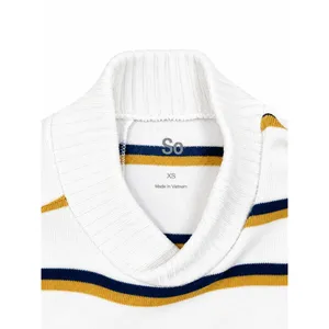 SO Women White Striped Mock Neck Cropped Knit Sweater Navy Mustard XS thumbnail 5