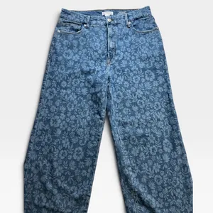 Good American Good Waist Palazzo Crop Floral Denim Wide Leg Jeans Blue 10/30 thumbnail 2