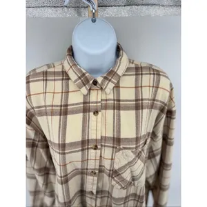 Dizzy Lizzy Plaid Flannel Button Down Shirt Large Cream thumbnail 7