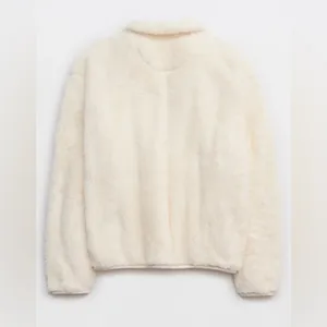 Aerie Offline Fluffy Sherpa Quarter Zip Sweatshirt in Toasted Coconut Size Small thumbnail 5
