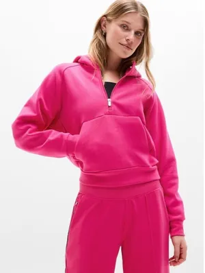 New Athleta M Easy Fleece 1/2 Zip Hoodie Dahlia Pink Medium #473713 thumbnail 1