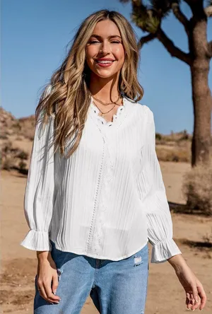 NWT Cupshe White Lace Blouson Sleeve Ruff Cuff Top - Size: Small thumbnail 1