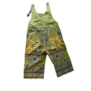 Vintage Distressed Boho Floral Overalls | Olive Green Cotton | One Size thumbnail 8