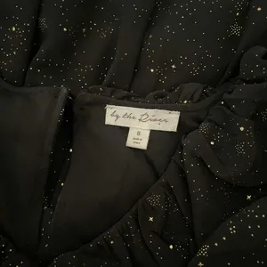 BY THE RIVER Chiffon Midi Dress Ruffled Black Gold Stars Party Glam Star Small‎ thumbnail 12