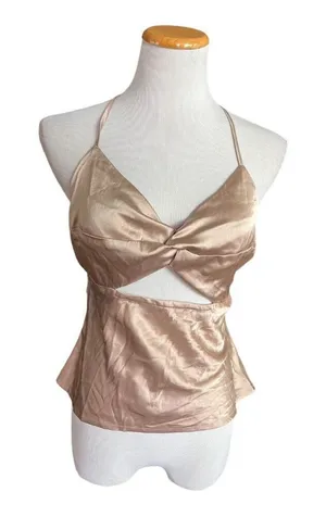 NWT Womens Dizzy Los Angeles Lizzy Sateen Gold Cutout Sleeveless Tank Top Sz L thumbnail 1