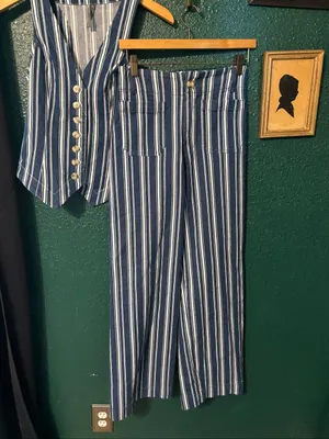 Anthropologie Halsey Striped Matching Set Vest Collette Pants Sz XS/25 thumbnail 4