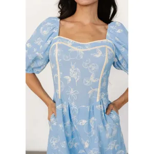 Baltic Born Ember Sweetheart Midi Dress Small S Blue Lemon‎ Floral Puff Sleeve thumbnail 2