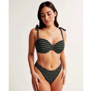 NWT Abercrombie and fitch green striped bikini top Curve Love thumbnail 2