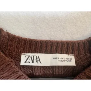 Zara Womens Brown Ribbed Asymmetrical Side Tie Short Sleeve Knit Top Small thumbnail 6