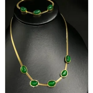18K Gold Plated Emerald green snake Necklace SET Stainless Steel womens jewelry thumbnail 3