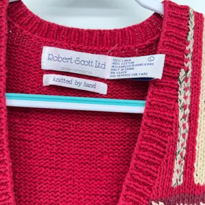 Robert Scott Ltd Womens Red Patchwork Floral Hand Knit Linen‎ Cotton Vest Large thumbnail 3