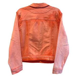 Marie Claire Jeans Women XL Coral Pink Acid Wash‎ Embroidered Denim Jacket thumbnail 4