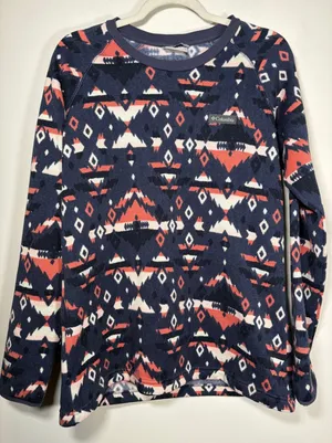 Columbia Fleece Crewneck Shirt Navy Coral Geometric Southwestern Layering Large thumbnail 1