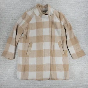 Marine Layer Wool Blend Coat Womens Med Beige Tan Plaid Check Pattern thumbnail 1